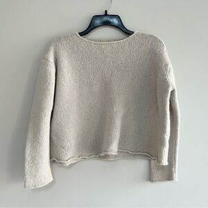 Evam Eva Alpaca Cropped Crew Neck Pullover Sweater in Cream/Ecru, size 2 / M